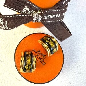 HERMES H CLOISONNÉ MOSIAC CLIP ON EARRINGS